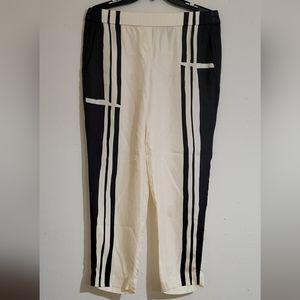 Theory Black and Cream Striped Trousers